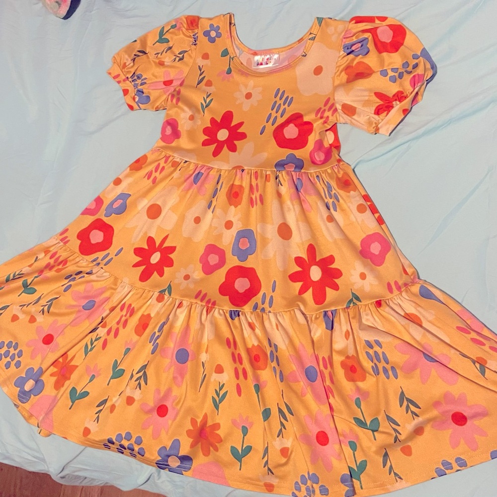 Floral Kids Dress in Yellow and Red